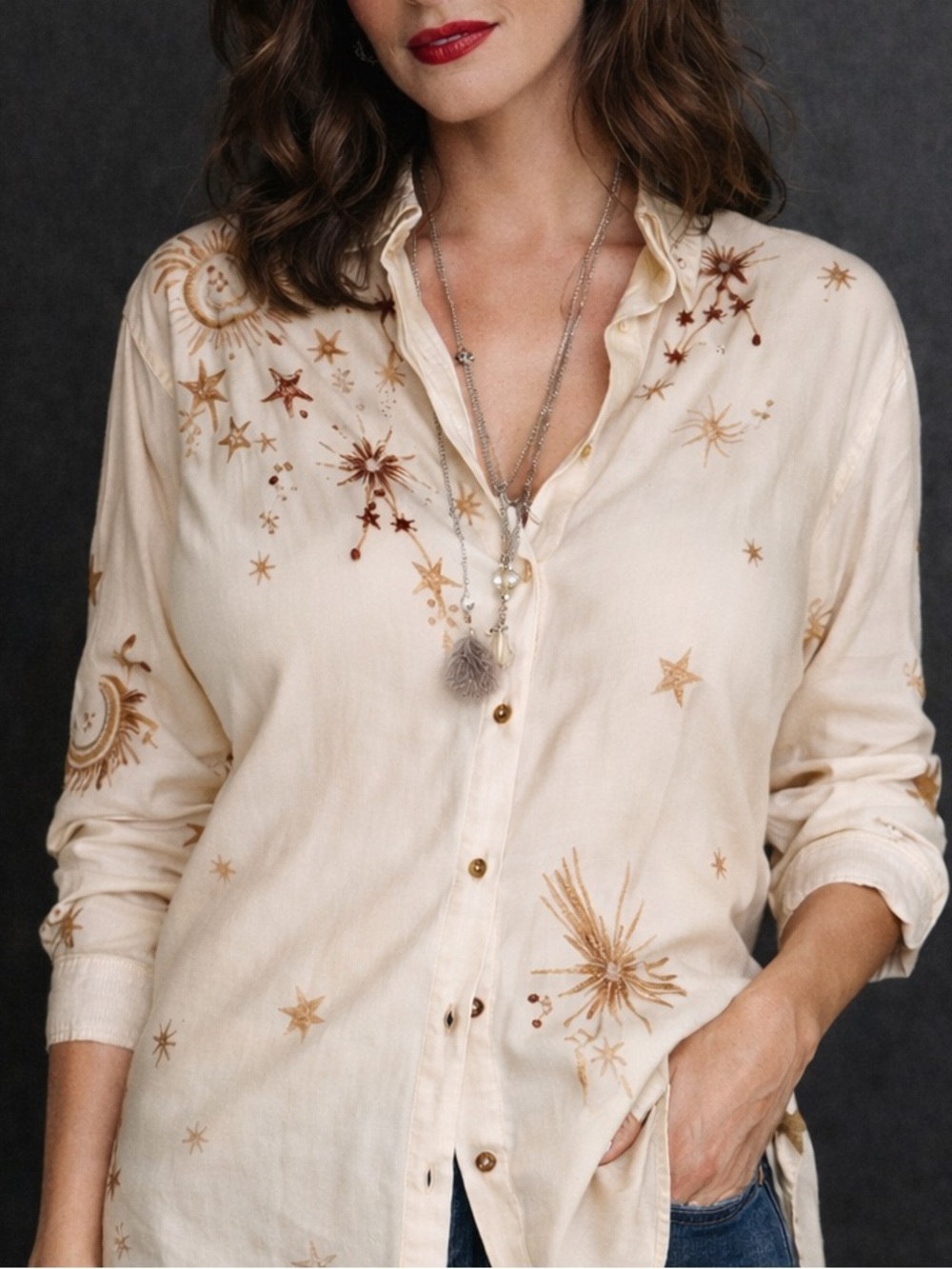 Johnny Was Estrella heavily embroidered constellation blouse NWT RARE - Picture 3 of 11